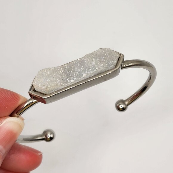 Kinsley Armelle Silver-Tone Quartz Druzy Cuff Bracelet - Picture 1 of 6